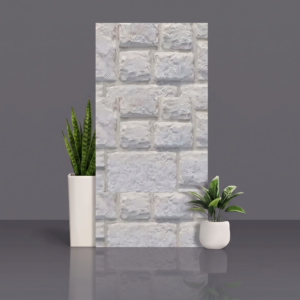 White rough-faced stone cladding blocks laid in offset courses