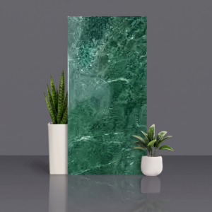 Polished deep green marble slab with pale green veining