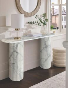 Marble console table on two fluted cylindrical stone columns