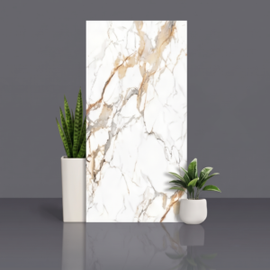 Calcatta Ultra slab tile, white with gold and grey veining