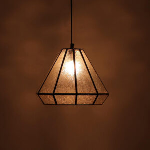 Faceted pendant with textured glass panels in a black metal frame