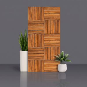 Antique Wood GVT tile in a warm teak parquet pattern with alternating plank blocks