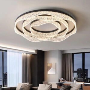 Petal shaped crystal LED ceiling light in a living room