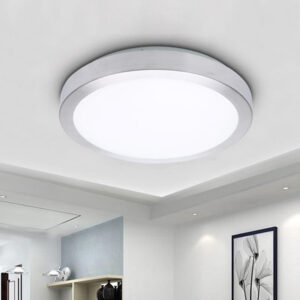 Round surface mounted ceiling light with aluminium rim and opal diffuser