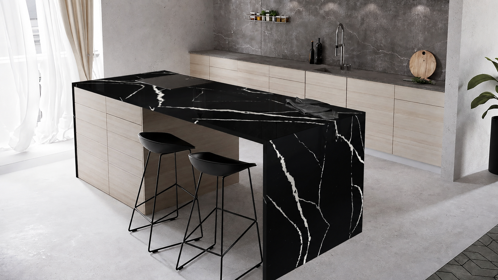 Engineered quartz slabs for architectural surfaces