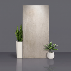 Full-size quartz slab in a soft concrete-grey finish with subtle mottling